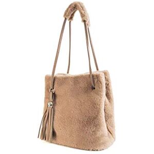 Ulisty Femmes Automne Hiver Fausse Fourrure Sac d'épaule Peluche Sac à Main Duveteux Sac Seau Gland Sac bandoulière Kaki - Publicité