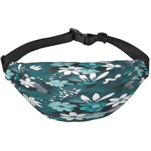 AkosOL Sac banane multifonction à motif floral bleu sarcelle et blanc, libérez vos mains, fermeture éclair, peut être porté en bandoulière et noué autour de la taille, sac d'alpinisme, de voyage et de - Publicité