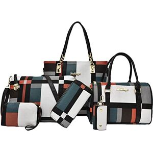 EINYNIUER Femmes Mode 6Pcs Bag Set PU cuir Sac portés main + Fourre-Tout + Sac à Bandoulière + Portefeuille + Titulaire de la Carte Pochettes Clutches Sacs épaule ensemble de sac Shoulder Bag vert 1 - Publicité