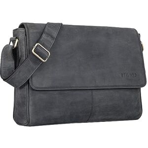 STILORD 'Oskar' Sac à Bandoulière/Messenger Bag/pour Laptop 15 pouces/DIN A4 sac en cuir/Travail École cuir veritable, Couleur:carbon gris - Publicité