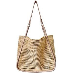 Ulisty Femmes Sac en paille Tissé Cabas Sac Fourre-tout Été Sac de plage Sacs portés épaule Sac à poignée supérieure Sac à main Ensemble de 2 pièces khaki - Publicité