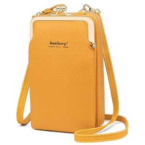 HNOOM Petit Sac Téléphone Portable Femme Portefeuille en PU Cuir Pochette avec Porte Carte, Bandoulière (Jaune) - Publicité