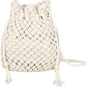 Jeesblsy Sac à Bandoulière en Crochet à Fleurs pour Femme, Sacs Portés épaule de Plage Coton, Rétro Mini Sac Tissé à la Main Voyage Mode Bohème Monnaie Pochette (Beige) - Publicité