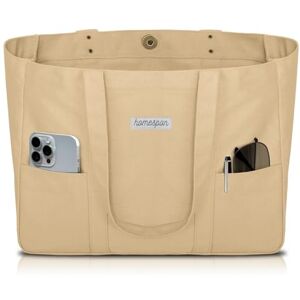 HOMESPON Sac a Main Femme Grand Sac Cabas en Toile Portés épaule Sac Fourre Tout avec Poches et Ordinateur Portable Compartiment (Kaki) - Publicité