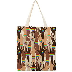 SULEUX LGBT Pride Lovey Sac fourre-tout en toile avec motif arc-en-ciel noir, blanc, jaune - Publicité