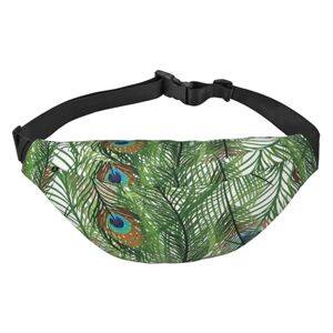 GIMMAV Sac banane tendance en plumes d'oiseau de paon pour homme et femme pour randonnée, course à pied, voyage, multicolore, One Size - Publicité