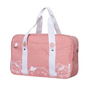 Himifashion Sac à main japonais pour femme Imprimé chat Grande capacité Sac d'école Sac à main pour uniforme JK, rose - Publicité