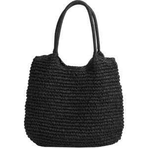 Starnearby Sac de Plage Femme Paille, Sac Cabas en Paille Femme, Tote Bag Sac à Main Tissé, Sac Porté épaule Femme élégant, Sac Fourre-tout Mode Vintage pour Voyage, Date et Vacances - Publicité