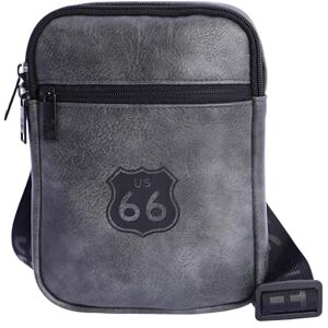 Route 66 – Sacoche Homme Bandouliere Cuir Végan avec 3 Pochettes Sacoche Cuir Homme Végan– sac bandoulière homme sacs à main homme Pochette Homme Cuir Végan Tissu Résistant Unisex (Gris) - Publicité