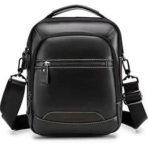 VINBAGGE Sacoche pour Homme en Cuir véritable Petit Sac bandoulière Homme Cartable Vintage Pochette Besace Messenger Travail,Noir - Publicité