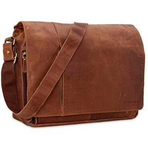 STILORD Sac en bandoulière pour hommes Vintage Design Sacs pour ordinateurs portables 15.6 pouces Serviette en cuir Brun - Publicité