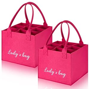 Shappy 2 Sacs à 9 Bouteilles de Vin 25 x 25 x 20 cm Porte-Bouteilles en Feutre, Paniers à Bouteilles en Rouge Rose Lady's Bag avec Séparateurs, Sacs de Courses Réutilisables avec 9 Compartiments - Publicité