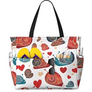 KDUBNJDS Grand sac fourre-tout pour femme avec fermeture éclair pour la plage, les voyages, les courses, le quotidien, Joli escargot., Taille unique - Publicité