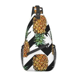 YJxoZH Sac banane d'été imprimé ananas pour homme et femme, sac à bandoulière tendance, sac à dos à bandoulière avec sangle réglable, Ananas avec rayures noires et blanches, Taille unique - Publicité