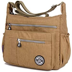 Sac à Bandoulière Femme, Popoti Sacs à Main Nylon Messager Crossbody Bag Fourre-Tout Sac Multi-Poches Grande Voyage Scolaire Shopping (Beige) - Publicité