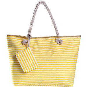 DonDon Grand sac de plage avec fermeture à glissière Sac shopping à bandoulière rayé jaune blanc - Publicité