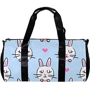 DJROW Sac de sport rond avec bandoulière amovible Motif lapins et cœurs dessinés à la main Pour homme et femme, multicolore, 45x23x23cm/17.7x9x9in - Publicité