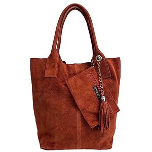 Modarno Sac shopper pour femme en daim véritable, avec étui à bijoux de la même couleur Sac à main Sac à bandoulière, Brique - Publicité