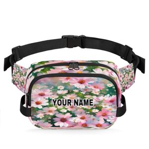 cfpolar Sac banane personnalisé pour homme et femme, sac de taille carré imperméable avec nom personnalisé, sac à bandoulière, sac à bandoulière, sac à bandoulière, marguerites roses et blanches, Fleurs de - Publicité