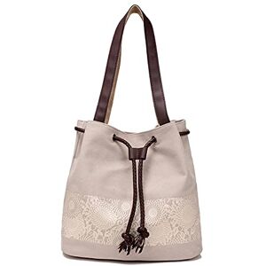 PORRASSO Femmes Sac à Bandoulière Sac à Main en Toile Sac Fourre-Tout Rétro à Cordon Fille Sac Seau Sac D'épaule pour Travail École Voyage Usage Quotidien Beige - Publicité