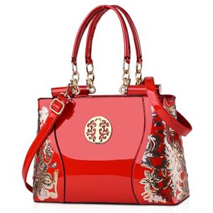 NICOLE & DORIS Sac à Main Femme Sacs Portés Main Tendance Sacs Bandoulière en Cuir Verni Shopper Grande capacité Cabas Sac Cartable élégant Rouge - Publicité