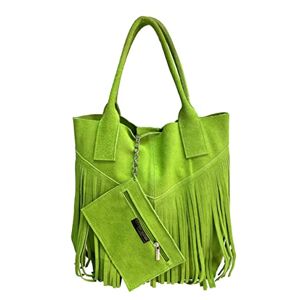 Modarno Sac à main en daim véritable pour femme avec frange et étui à bijoux de la même couleur Sac à main Sac à bandoulière, Vert Chypre - Publicité