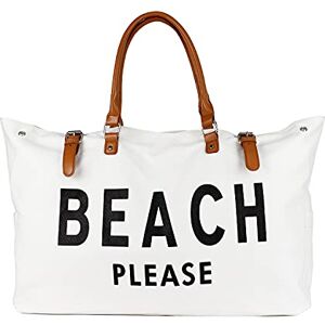 Lamyba Sac de plage avec poignée en cuir végétalien, sac de plage extra large pour femme, imperméable, anti-sable, blanc, blanc, X-Large - Publicité