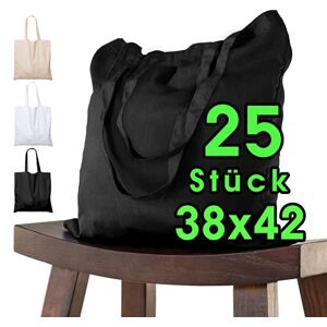 ELES VIDA Lot de 25 Sacs en Coton Non imprimés 38 x 42 cm, Sac à bandoulière, Sac en toile, ÖKO-TEX® Sac en toile à carreaux Sac à provisions Sac à provisions Sac en toile (Noir) - Publicité