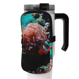 OUSIKA Pochette pour bouteille d'eau avec imprimé corail et poisson Pochette à fermeture éclair pour homme et femme, Noir , M - Publicité