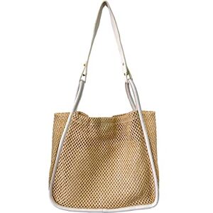 Ulisty Femmes Sac en paille Tissé Cabas Sac Fourre-tout Été Sac de plage Sacs portés épaule Sac à poignée supérieure Sac à main Ensemble de 2 pièces beige - Publicité