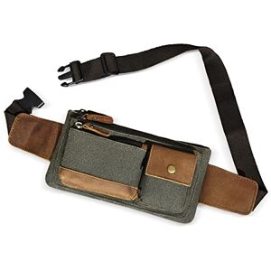 Handadsume Sac Banane-Sac Ceinture- en Toile résistante à l'eau + Cuir pour randonnée, Voyage, Petite Pochette pour téléphone Portable pour Homme et Femme FB (Vert) - Publicité