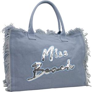 Miss Beach sac de bain zippé sac de plage sac pique-nique cabas en toile, Bleu/Gris XL - Publicité