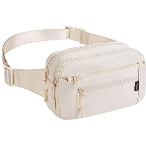 Telena Fanny Pack pour Homme et Femme Mode Sacs de Taille Femme Pochette Poitrine Petit Sac à bandoulière en Nylon Sac bandoulière avec 4 Poches zippées, Beige - Publicité