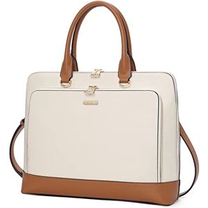 CLUCI Porte-documents pour femme en cuir ciré à l'huile Sac à bandoulière Pour ordinateur portable de 15,6" Slim Grand sac à bandoulière, Z blanc avec marron, Messenger - Publicité