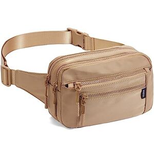 Telena fanny pack pour homme et femme Mode sacs de taille femme pochette poitrine petit sac à bandoulière en nylon sac bandoulière avec 4 poches zippées, marron clair - Publicité