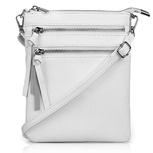 befen Petit sac à bandoulière en cuir pour femme, sac à bandoulière multi-poches avec fermeture éclair, sac à bandoulière fin fonctionnel avec longue bandoulière réglable, Multi Pocket Blanc, 8 - Publicité