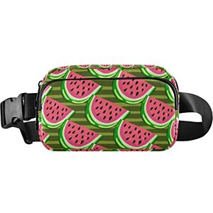 GuoChe Sac banane en tranches de pastèque pour homme et femme Sac à bandoulière avec sangle réglable Mini pochette partout pour l'entraînement, la course à pied Rouge et vert, Lavable en machine, 8 x 6.5 x 2.3 Inches, Sac banane - Publicité