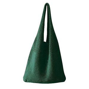 CUTeFiorino Sac à main traditionnel en maille, sac de courses, sac de plage creux, tricoté, un sac à bandoulière pour femme, noir, vert, Einheitsgröße - Publicité