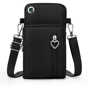 HOLEMZ Sac Téléphone Portable Petit Sac Bandoulière Femme Pochette Portefeuille Crossbody Amovible Mode Nylon Noir avec Sangle Réglable 4 Poches Trou d'écouteur pour Filles Hommes Dames - Publicité