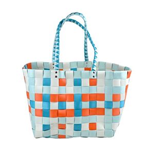 Alsino Sac de courses tressé avec anse En plastique 31 x 27 x 41 cm Charge maximale : 8 kg Blanc/bleu/orange - Publicité