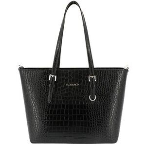 flora & co Sac femme Porté à main Epaule Sac de cours format A4 Croco Grande cabas Fourre-tout Taille XL Sac de Ville Shopping Similicuir Brillant Chic Tendence (Noir) - Publicité