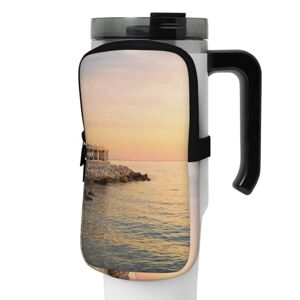 OUSIKA Pochette à bouteille d'eau avec fermeture éclair pour homme et femme Motif paysage océan coucher de soleil, Noir , S - Publicité