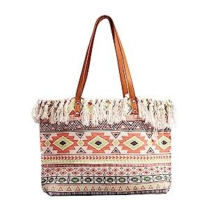 CORIOS Sac à Main Femmes Sacs Portés Épaule en Toile Sac Fourre Bohème Sac D'épaule avec Glands Grande Sac de Plage Ethnique Style Sacs Cabas Leicht Sac Hobo pour Voyage Plage Vacances Multicolore E - Publicité