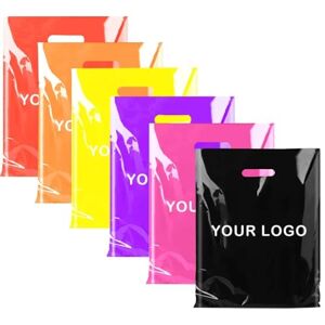 jfs 00 Pcs Sac Shopping Logo Couleur Personnalisé avec Poignée Sac Cadeau Plastique Sac Plastique Client d'affaires (Orange,35X45cm) - Publicité