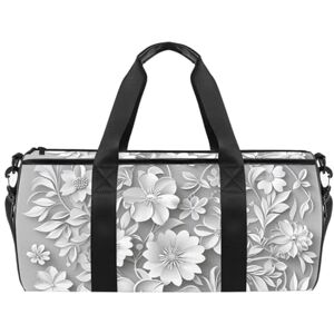 WOSHJIUK Sac de Sport pour Femmes,Petit Sac de Sport pour Hommes,Plantes Blanches Fleurs Floral,Sac de Nuit - Publicité