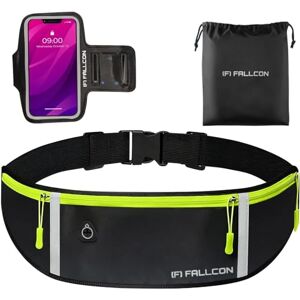 FALLCON F Sac banane de course pour homme et femme Ceinture de sport de course accessoires Imperméable avec bandes réfléchissantes pour téléphone portable 6,5" universel (avec bracelet), Noir , MEDIUM - Publicité