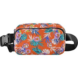 GuoChe Sac banane floral tropical pour homme et femme Sac à bandoulière avec sangle réglable Mini pochette partout pour l'entraînement, la course à pied Rouge, Lavable en machine, 8 x 6.5 x 2.3 Inches, Sac banane - Publicité