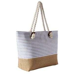 DonDon Grand sac de plage imperméable avec fermeture à glissière Sac shopping à bandoulière Rayures bleu clair - Publicité
