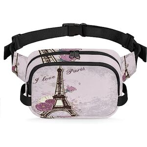 Yzrwebo Sac banane Paris Tour Eiffel pour femme et homme Motif roses Sac banane tendance avec sangle réglable pour entraînement en plein air Pour voyage, course, randonnée, cyclisme, multicolore, Large - Publicité