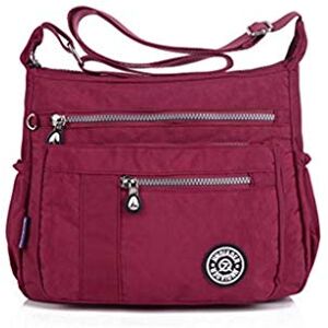 Sac à Bandoulière Femme, Popoti Sacs à Main Nylon Messager Crossbody Bag Fourre-Tout Sac Multi-Poches Grande Voyage Scolaire Shopping (Rouge A) - Publicité